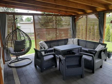 Zestaw ogrodowy dla 10 osób z narożnikiem, stołem podnoszonym i trzema fotelami Relly VII grafitowy