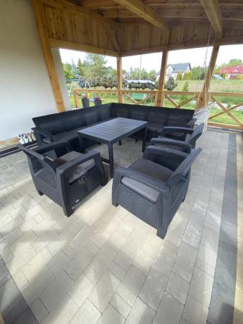 Zestaw ogrodowy dla 10 osób z narożnikiem, stołem podnoszonym i trzema fotelami Relly VII grafitowy