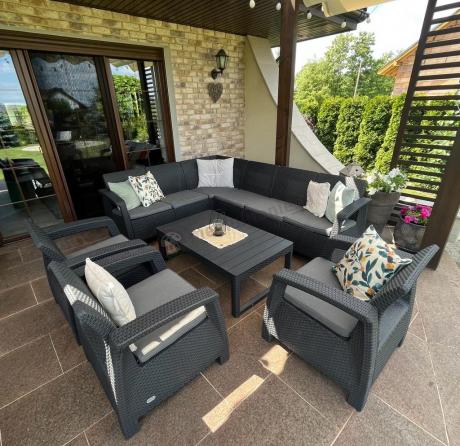 Zestaw ogrodowy dla 10 osób z narożnikiem, stołem podnoszonym i trzema fotelami Relly VII grafitowy
