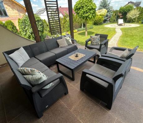 Zestaw ogrodowy dla 10 osób z narożnikiem, stołem podnoszonym i trzema fotelami Relly VII grafitowy