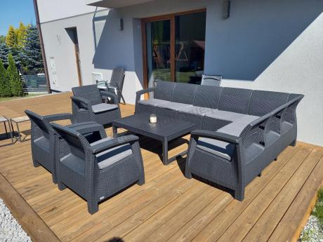 Zestaw ogrodowy dla 10 osób z narożnikiem, stołem podnoszonym i trzema fotelami Relly VII grafitowy