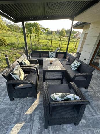 Zestaw ogrodowy dla 10 osób z narożnikiem, stołem podnoszonym i trzema fotelami Relly VII grafitowy