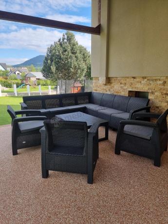 Zestaw ogrodowy dla 10 osób z narożnikiem, stołem podnoszonym i trzema fotelami Relly VII grafitowy