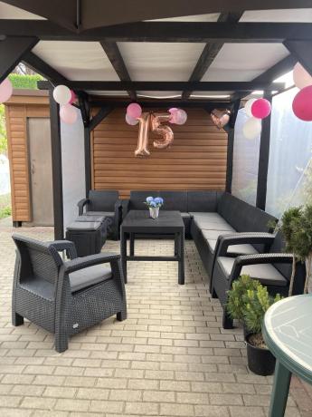 Zestaw ogrodowy dla 10 osób z narożnikiem, stołem podnoszonym i trzema fotelami Relly VII grafitowy