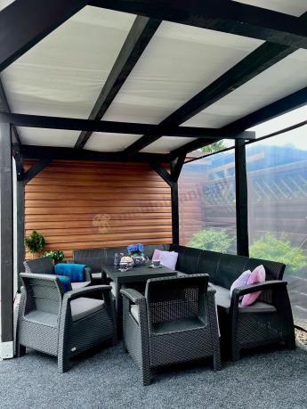 Zestaw ogrodowy dla 10 osób z narożnikiem, stołem podnoszonym i trzema fotelami Relly VII grafitowy