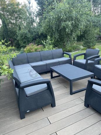 Zestaw ogrodowy dla 10 osób z narożnikiem, stołem podnoszonym i trzema fotelami Relly VII grafitowy