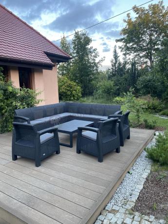 Zestaw ogrodowy dla 10 osób z narożnikiem, stołem podnoszonym i trzema fotelami Relly VII grafitowy