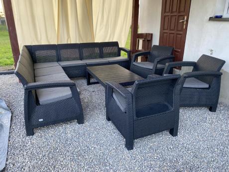 Zestaw ogrodowy dla 10 osób z narożnikiem, stołem podnoszonym i trzema fotelami Relly VII grafitowy