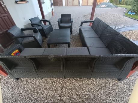 Zestaw ogrodowy dla 10 osób z narożnikiem, stołem podnoszonym i trzema fotelami Relly VII grafitowy