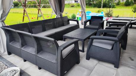 Zestaw ogrodowy dla 10 osób z narożnikiem, stołem podnoszonym i trzema fotelami Relly VII grafitowy