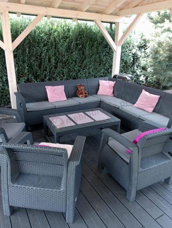 Zestaw ogrodowy dla 10 osób z narożnikiem, stołem podnoszonym i trzema fotelami Relly VII grafitowy