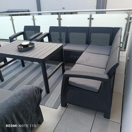 Zestaw ogrodowy dla 10 osób z narożnikiem, stołem podnoszonym i trzema fotelami Relly VII grafitowy