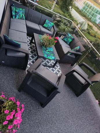 Zestaw ogrodowy dla 10 osób z narożnikiem, stołem podnoszonym i trzema fotelami Relly VII grafitowy