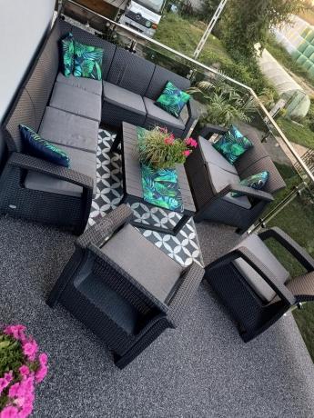 Zestaw ogrodowy dla 10 osób z narożnikiem, stołem podnoszonym i trzema fotelami Relly VII grafitowy