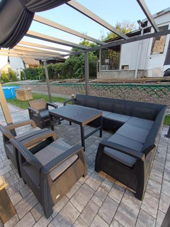 Zestaw ogrodowy dla 10 osób z narożnikiem, stołem podnoszonym i trzema fotelami Relly VII grafitowy