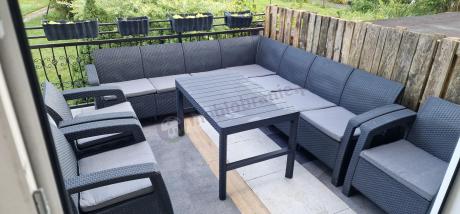Zestaw ogrodowy dla 10 osób z narożnikiem, stołem podnoszonym i trzema fotelami Relly VII grafitowy