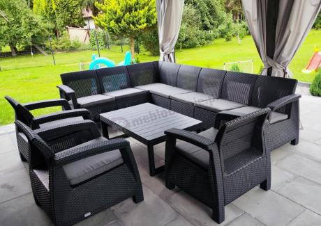 Zestaw ogrodowy dla 10 osób z narożnikiem, stołem podnoszonym i trzema fotelami Relly VII grafitowy