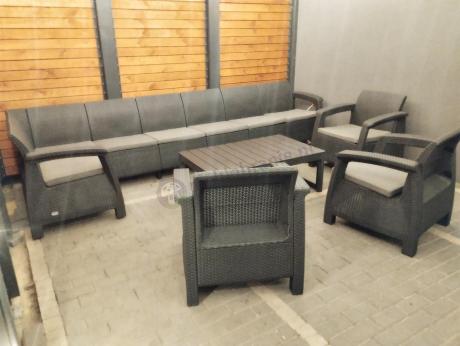 Zestaw ogrodowy dla 10 osób z narożnikiem, stołem podnoszonym i trzema fotelami Relly VII grafitowy