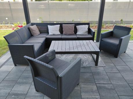 Zestaw ogrodowy dla 8 osób narożnik Nedler VI, stół podnoszony i dwa fotele - grafit