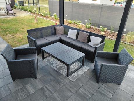 Zestaw ogrodowy dla 8 osób narożnik Nedler VI, stół podnoszony i dwa fotele - grafit