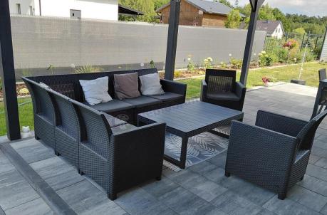 Zestaw ogrodowy dla 8 osób narożnik Nedler VI, stół podnoszony i dwa fotele - grafit