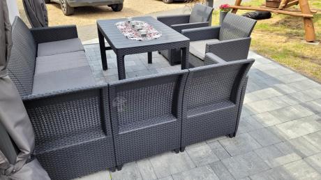 Zestaw ogrodowy dla 8 osób narożnik Nedler VI, stół podnoszony i dwa fotele - grafit