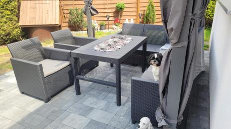 Zestaw ogrodowy dla 8 osób narożnik Nedler VI, stół podnoszony i dwa fotele - grafit
