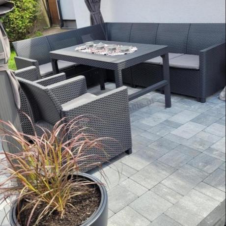 Zestaw ogrodowy dla 8 osób narożnik Nedler VI, stół podnoszony i dwa fotele - grafit