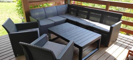 Zestaw ogrodowy dla 8 osób narożnik Nedler VI, stół podnoszony i dwa fotele - grafit