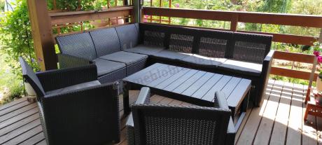 Zestaw ogrodowy dla 8 osób narożnik Nedler VI, stół podnoszony i dwa fotele - grafit