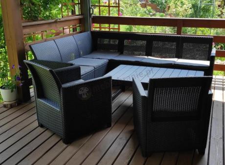 Zestaw ogrodowy dla 8 osób narożnik Nedler VI, stół podnoszony i dwa fotele - grafit