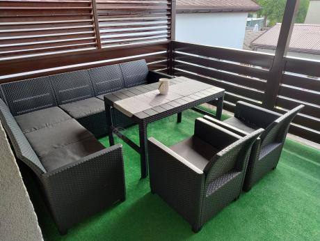 Zestaw ogrodowy dla 8 osób narożnik Nedler VI, stół podnoszony i dwa fotele - grafit