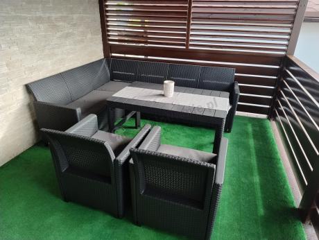 Zestaw ogrodowy dla 8 osób narożnik Nedler VI, stół podnoszony i dwa fotele - grafit