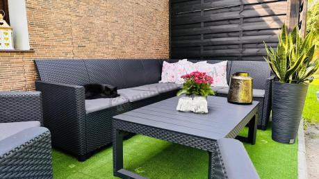 Zestaw ogrodowy dla 8 osób narożnik Nedler VI, stół podnoszony i dwa fotele - grafit