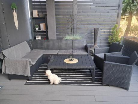 Zestaw ogrodowy dla 8 osób narożnik Nedler VI, stół podnoszony i dwa fotele - grafit