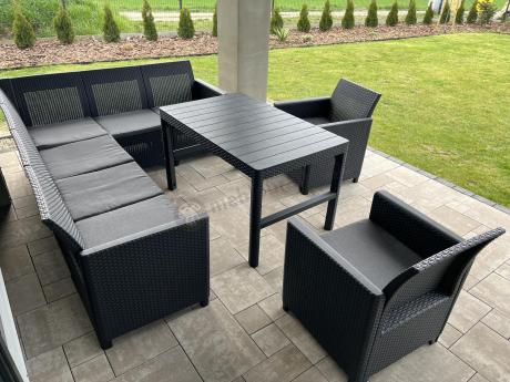 Zestaw ogrodowy dla 8 osób narożnik Nedler VI, stół podnoszony i dwa fotele - grafit