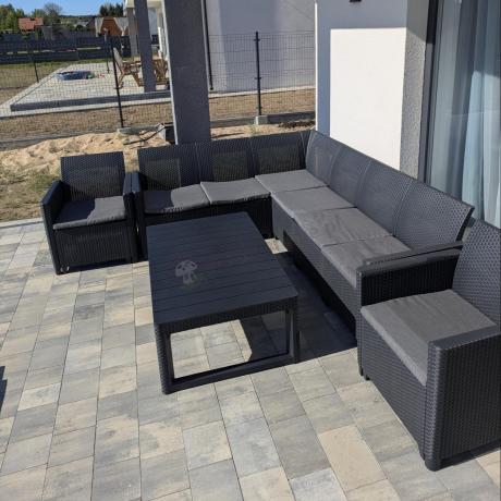 Zestaw ogrodowy dla 8 osób narożnik Nedler VI, stół podnoszony i dwa fotele - grafit