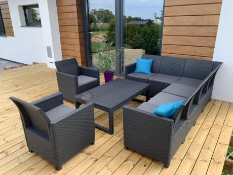 Zestaw ogrodowy dla 8 osób narożnik Nedler VI, stół podnoszony i dwa fotele - grafit