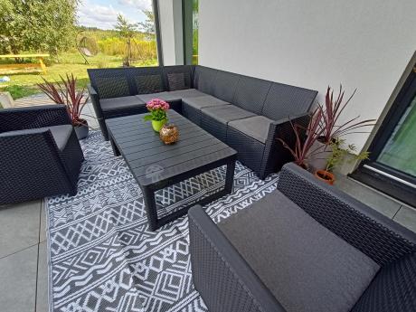 Zestaw ogrodowy dla 8 osób narożnik Nedler VI, stół podnoszony i dwa fotele - grafit