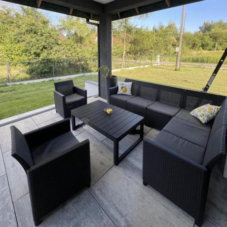 Zestaw ogrodowy dla 8 osób narożnik Nedler VI, stół podnoszony i dwa fotele - grafit