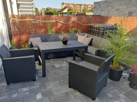 Zestaw ogrodowy dla 8 osób narożnik Nedler VI, stół podnoszony i dwa fotele - grafit