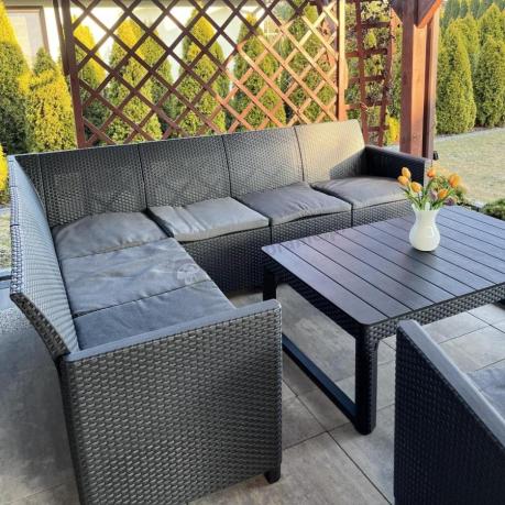 Zestaw ogrodowy dla 8 osób narożnik Nedler VI, stół podnoszony i dwa fotele - grafit