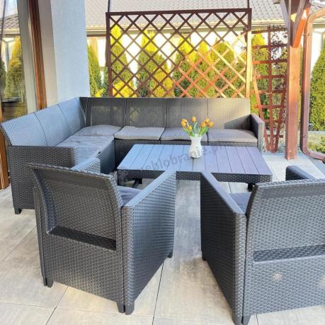 Zestaw ogrodowy dla 8 osób narożnik Nedler VI, stół podnoszony i dwa fotele - grafit