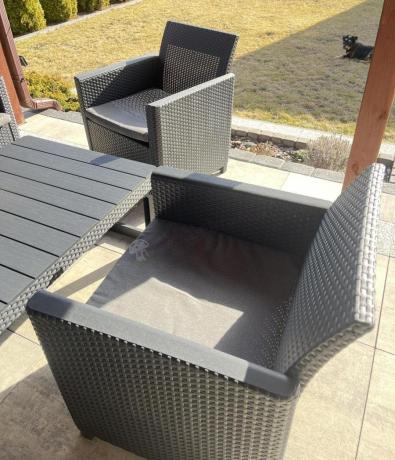 Zestaw ogrodowy dla 8 osób narożnik Nedler VI, stół podnoszony i dwa fotele - grafit