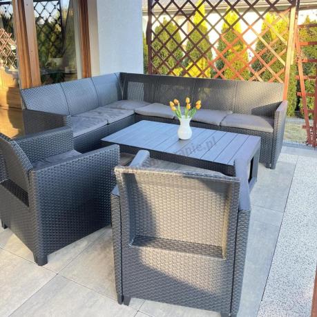 Zestaw ogrodowy dla 8 osób narożnik Nedler VI, stół podnoszony i dwa fotele - grafit