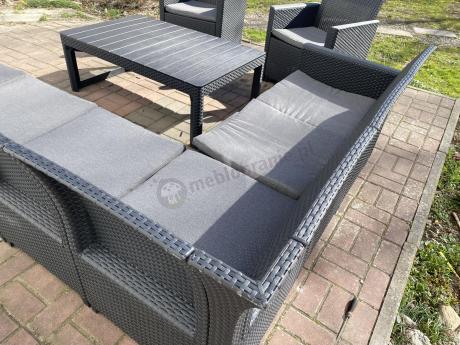 Zestaw ogrodowy dla 8 osób narożnik Nedler VI, stół podnoszony i dwa fotele - grafit