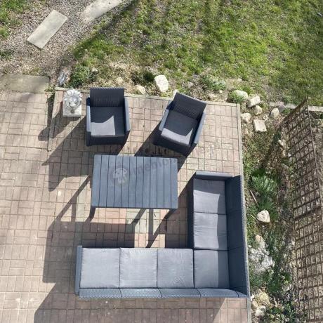 Zestaw ogrodowy dla 8 osób narożnik Nedler VI, stół podnoszony i dwa fotele - grafit