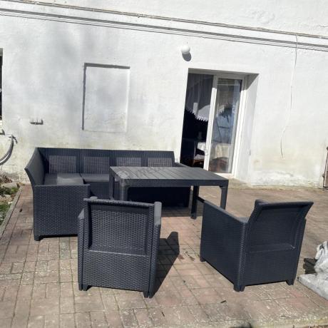 Zestaw ogrodowy dla 8 osób narożnik Nedler VI, stół podnoszony i dwa fotele - grafit