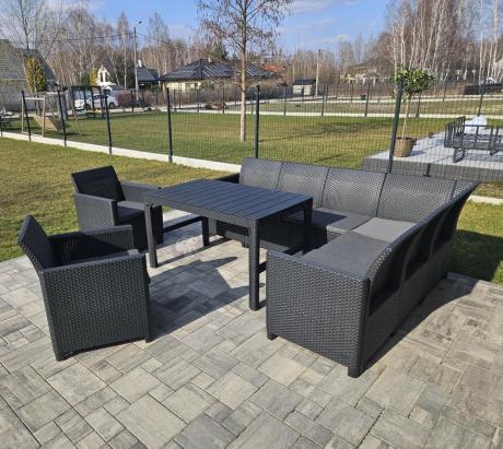 Zestaw ogrodowy dla 8 osób narożnik Nedler VI, stół podnoszony i dwa fotele - grafit