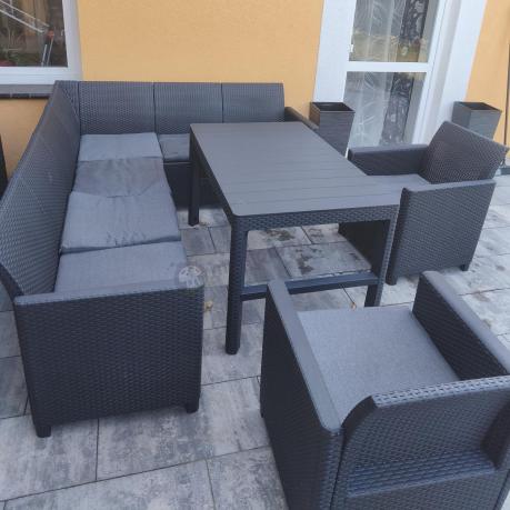 Zestaw ogrodowy dla 8 osób narożnik Nedler VI, stół podnoszony i dwa fotele - grafit